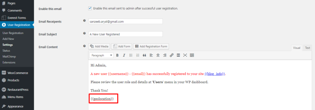 User Registration Geolocation Addon