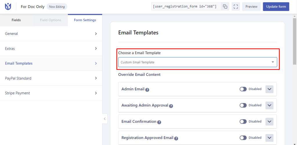 User Registration Email Templates Addon