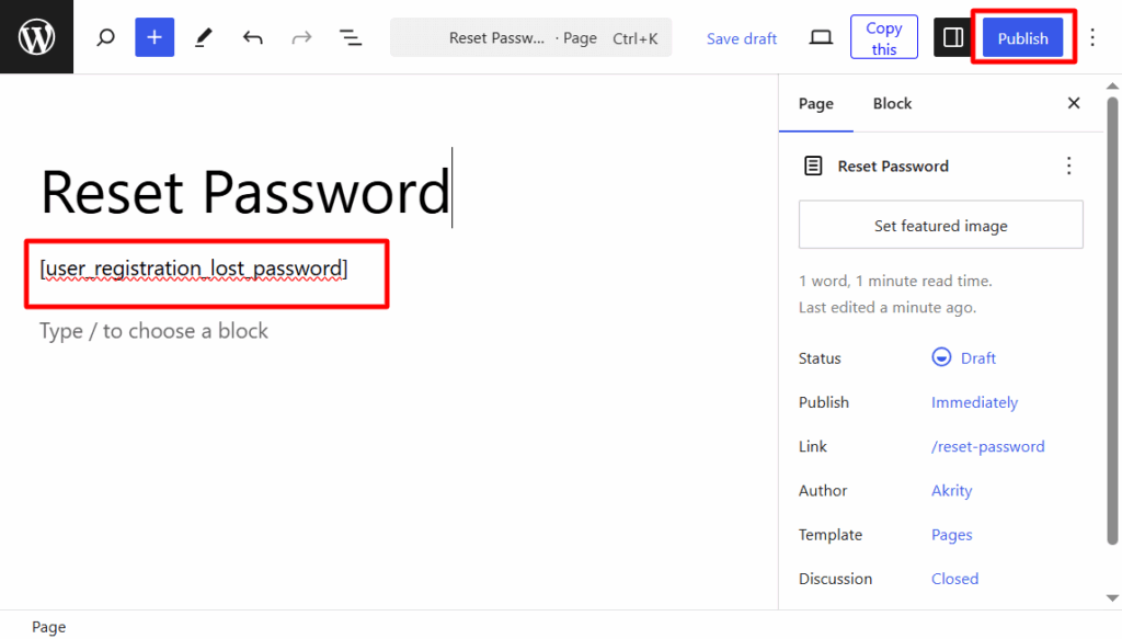 Add Lost Password Shortcode