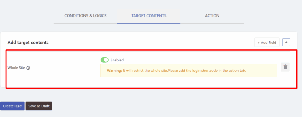Advanced Whole Site Restriction